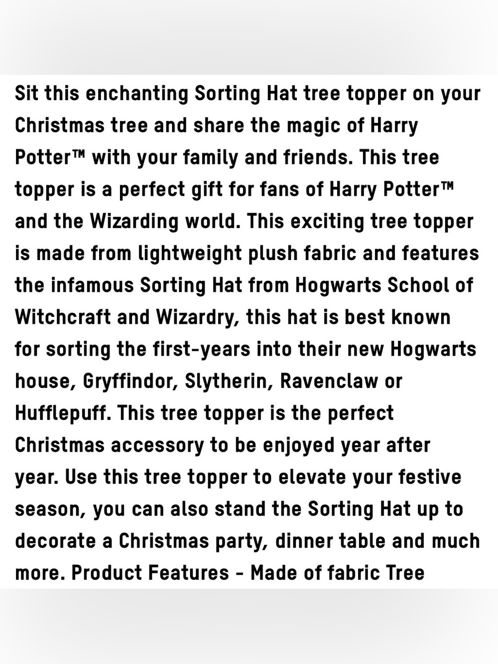 Hallmark Harry Potter Plush Christmas Tree
Topper - Hogwarts Sorting Hat - Picture 10 of 12